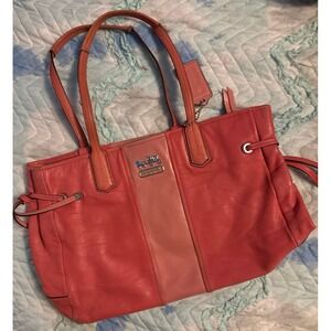Coach 18962 Chelsea Leather Stripe Charlie Coral Large Tote Bag Purse